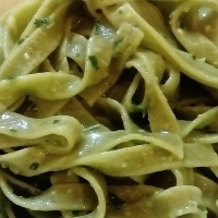 Tagliatelle verdi with Genoese sauce